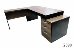 Mesa em L Pedestal - M40 - Preto c/ Madeirado - Maranello